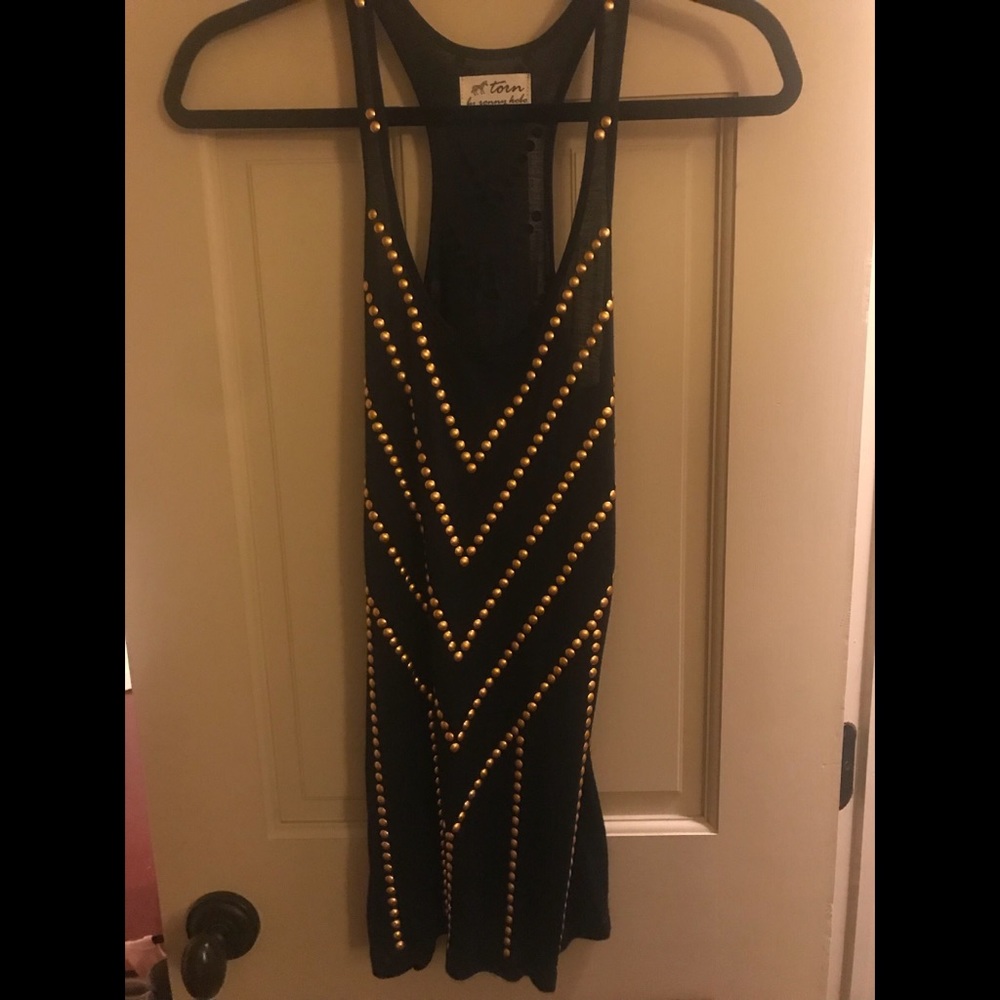 Black tank with matte gold nailheads